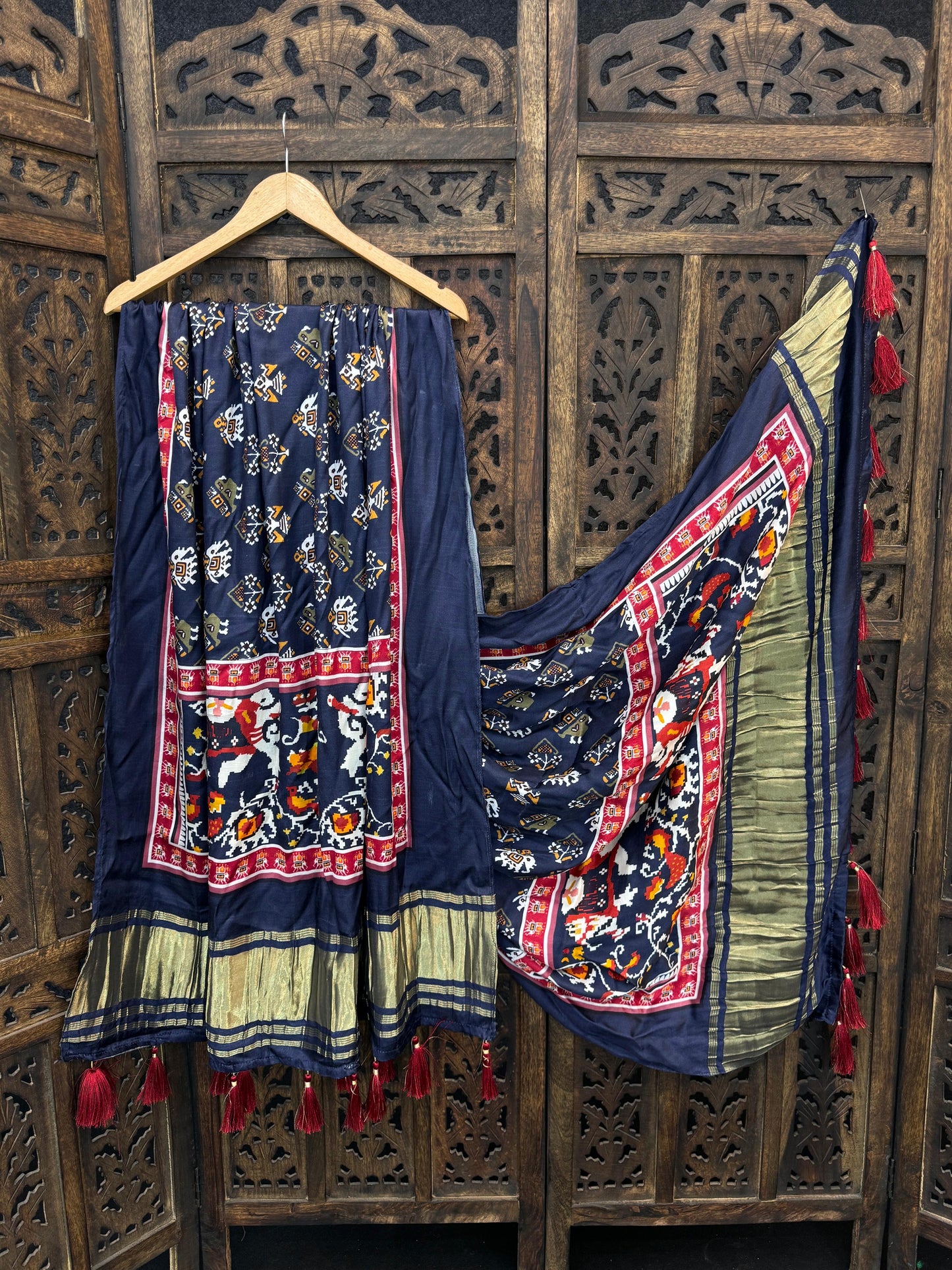 Designer Pure Gaji Dupatta – Kalamkari, Patola, Gujarati Prints