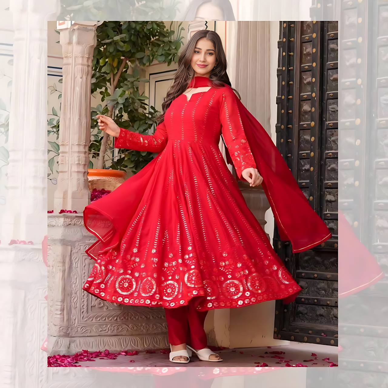 Ready to Wear Embroidered Anarkali Dress with Pants & Dupatta