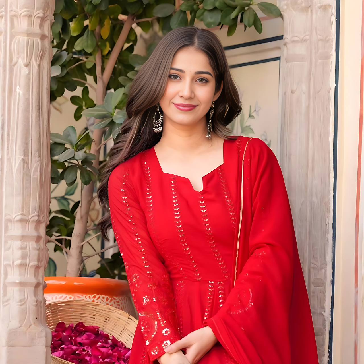Ready to Wear Embroidered Anarkali Dress with Pants & Dupatta