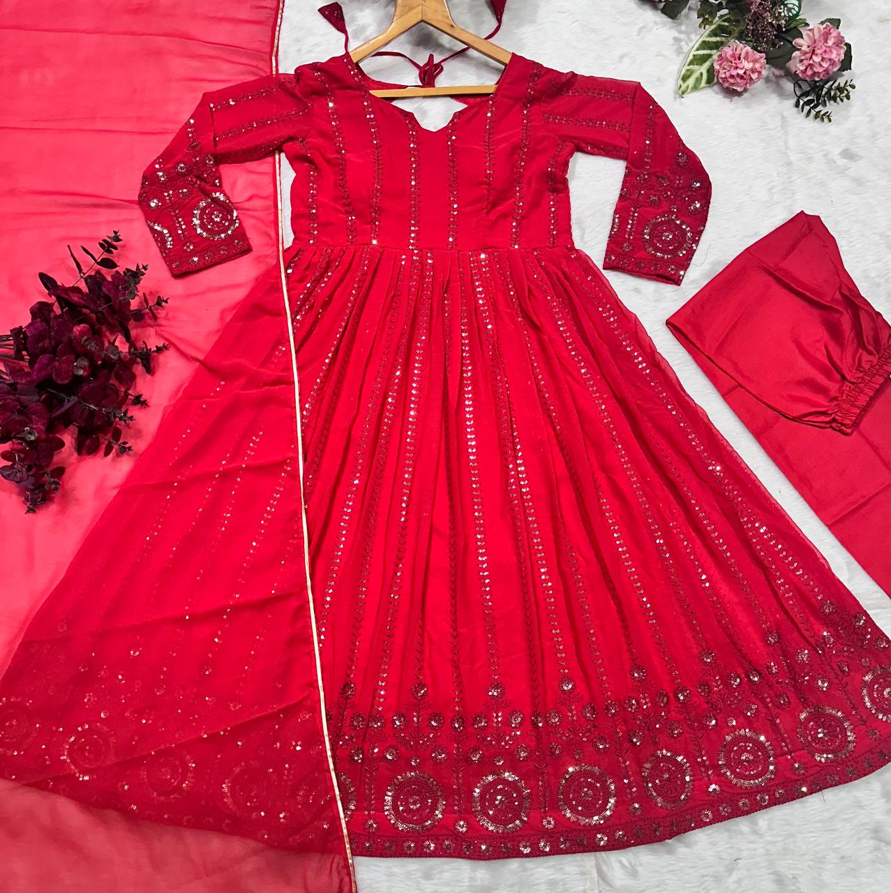 Ready to Wear Embroidered Anarkali Dress with Pants & Dupatta