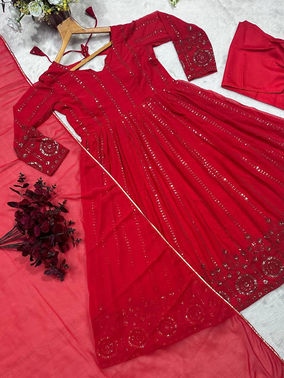 Ready to Wear Embroidered Anarkali Dress with Pants & Dupatta