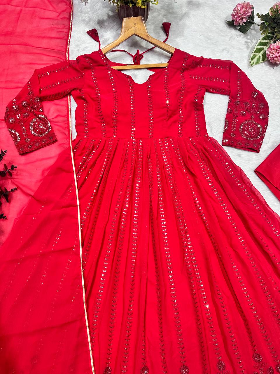Ready to Wear Embroidered Anarkali Dress with Pants & Dupatta