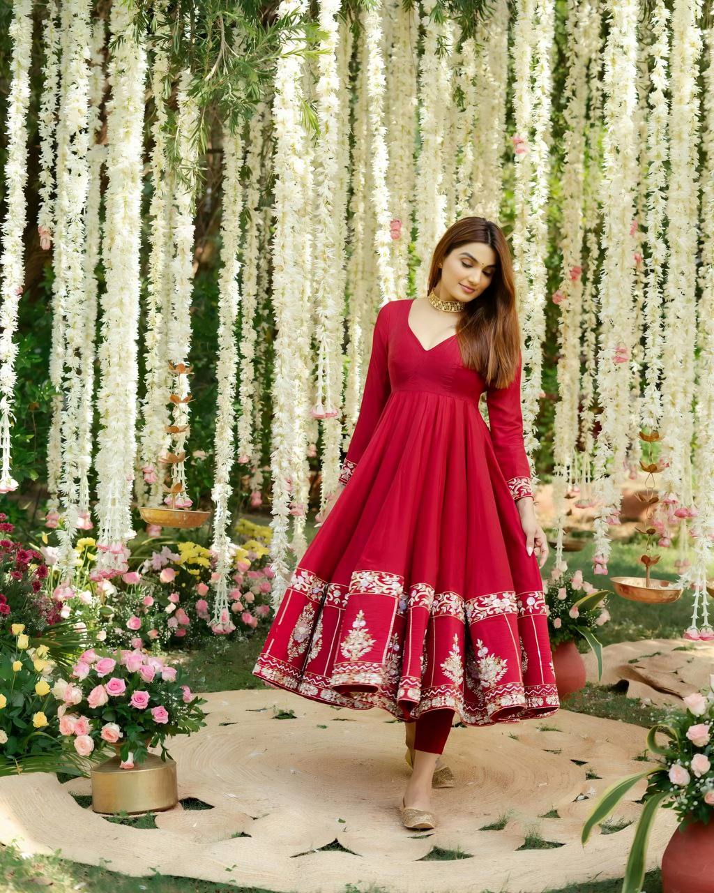 Premium Readymade Anarkali Suit with Dupatta – Roman Silk Festive Set
