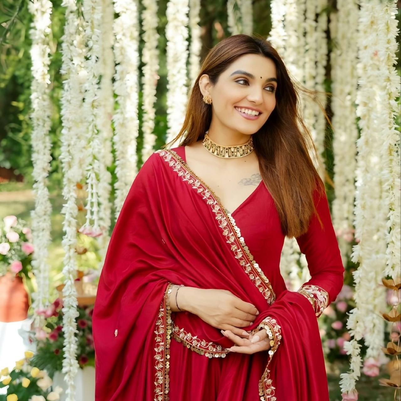 Premium Readymade Anarkali Suit with Dupatta – Roman Silk Festive Set