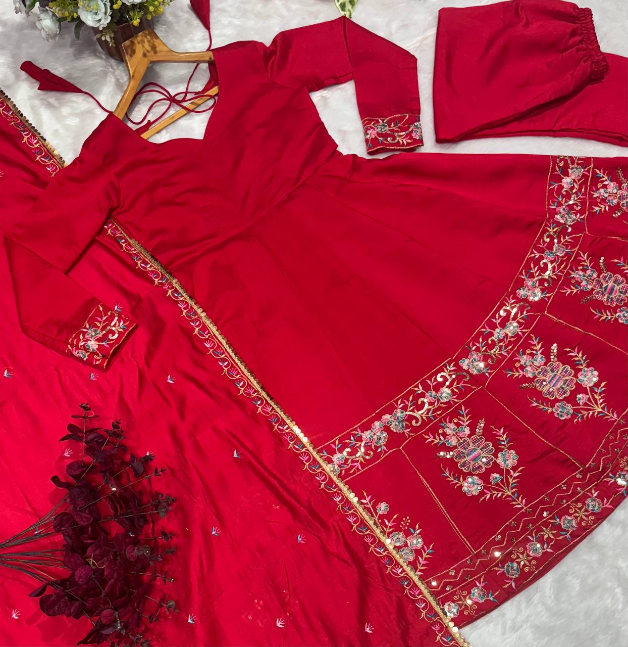 Premium Readymade Anarkali Suit with Dupatta – Roman Silk Festive Set