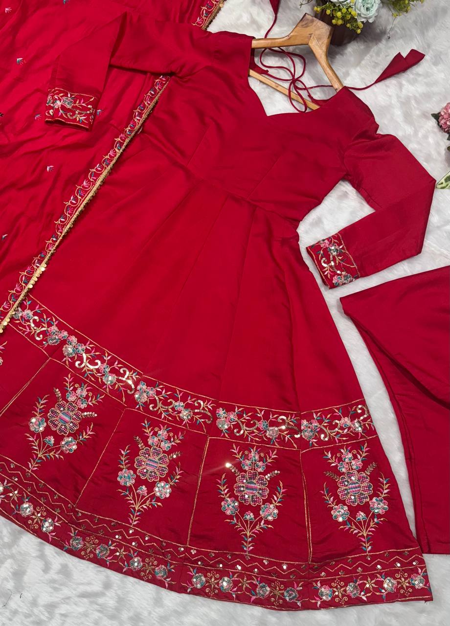 Premium Readymade Anarkali Suit with Dupatta – Roman Silk Festive Set