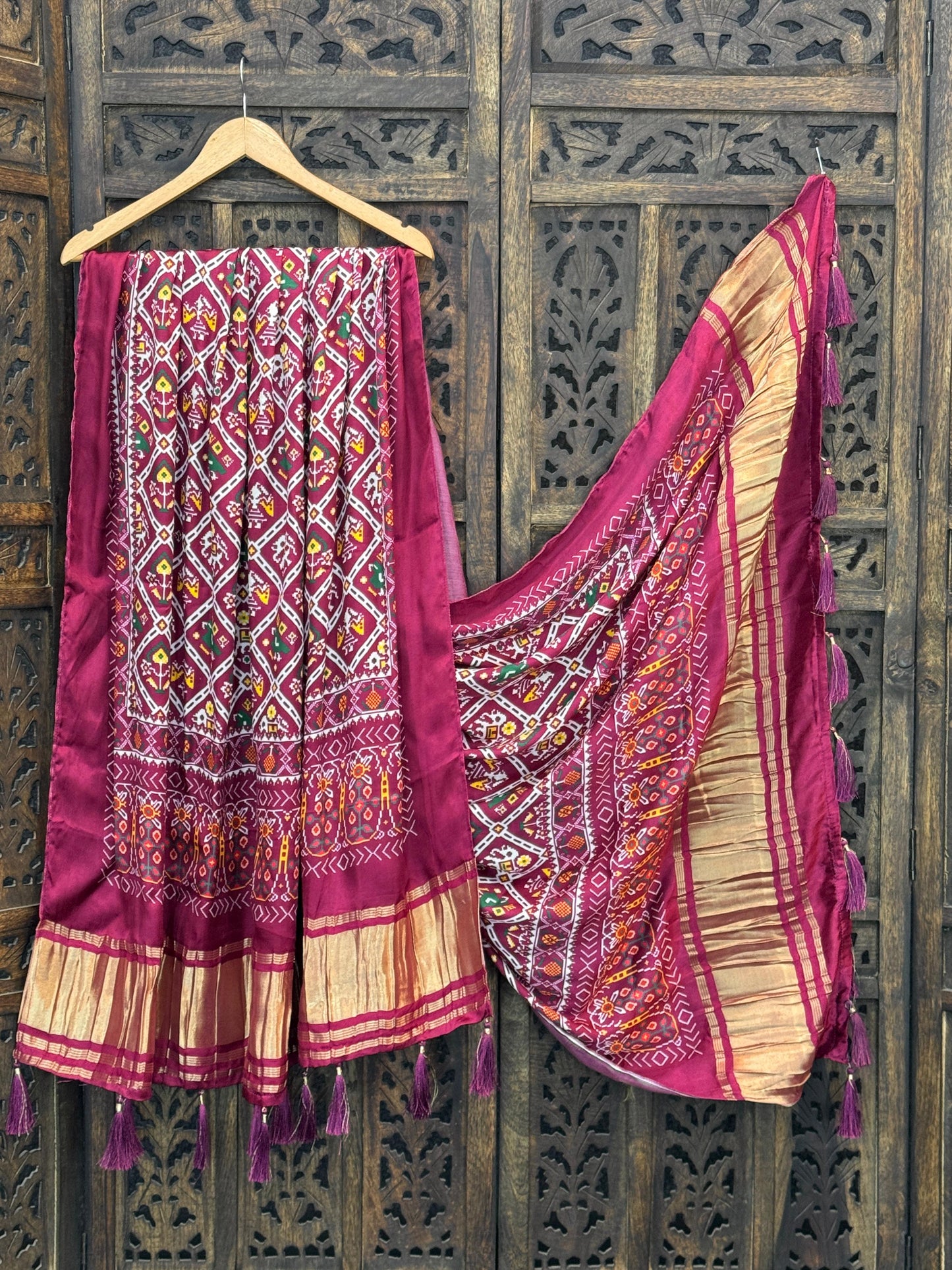 Designer Pure Gaji Dupatta – Kalamkari, Patola, Gujarati Prints