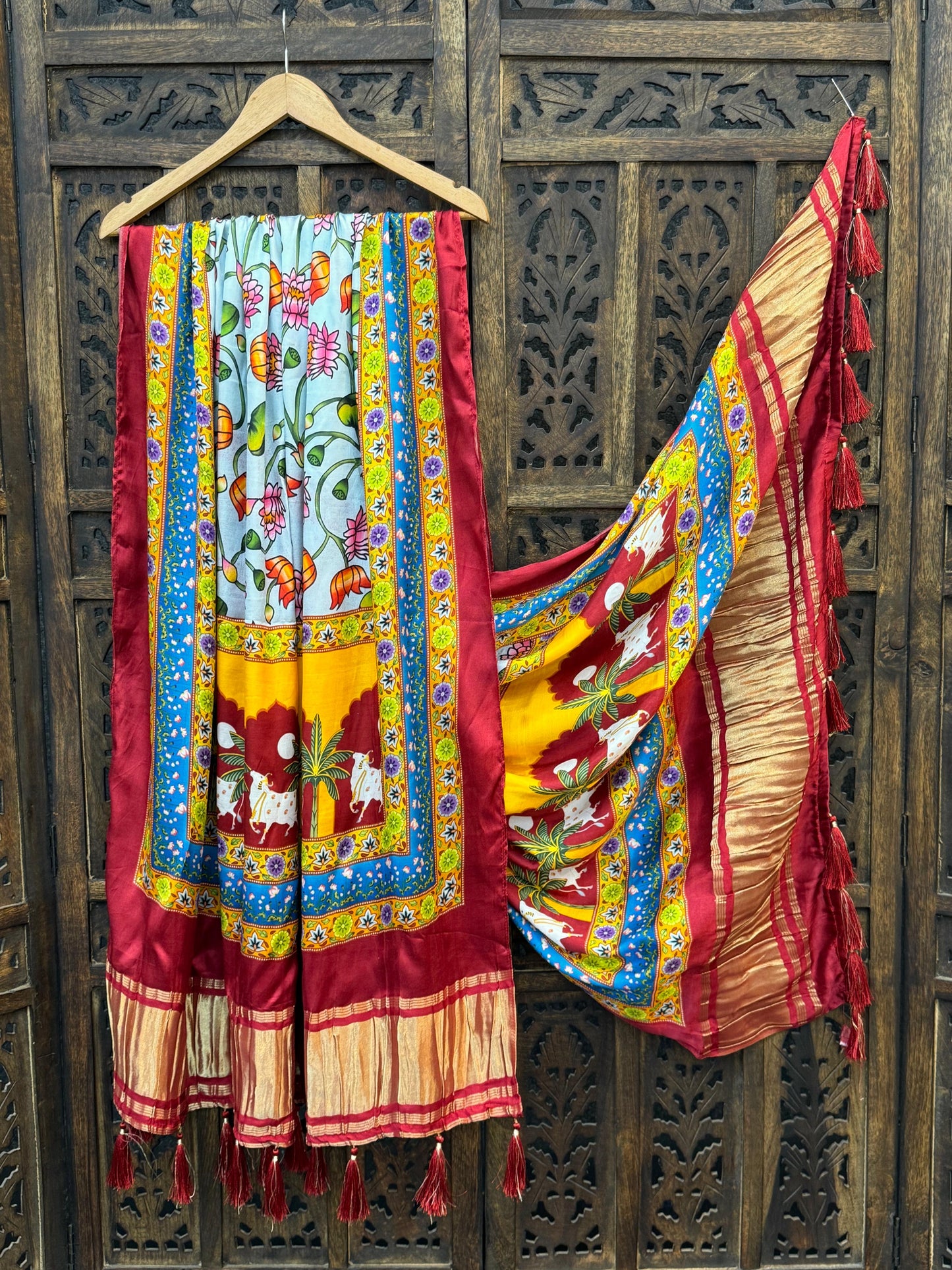 Designer Pure Gaji Dupatta – Kalamkari, Patola, Gujarati Prints