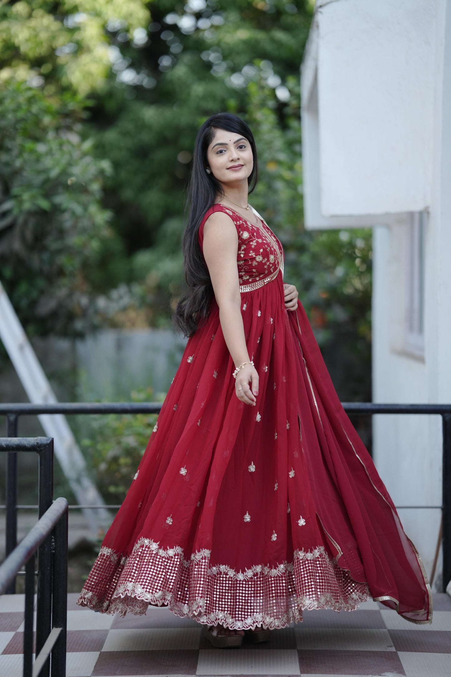 Aliya Cut Style Embroidered Georgette Gown with Dupatta