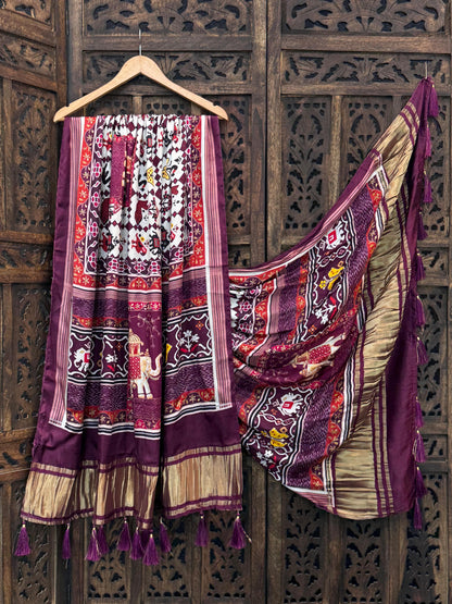 Designer Pure Gaji Dupatta – Kalamkari, Patola, Gujarati Prints