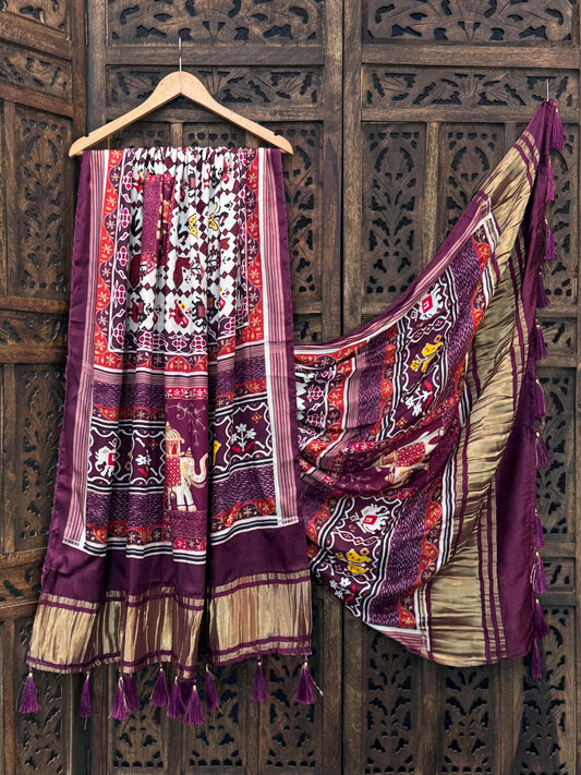Designer Pure Gaji Dupatta – Kalamkari, Patola, Gujarati Prints