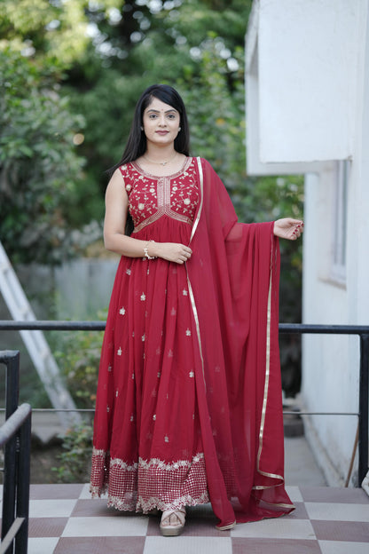 Aliya Cut Style Embroidered Georgette Gown with Dupatta