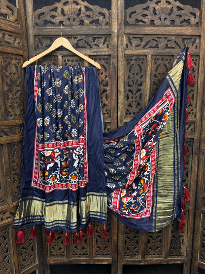 Designer Pure Gaji Dupatta – Kalamkari, Patola, Gujarati Prints