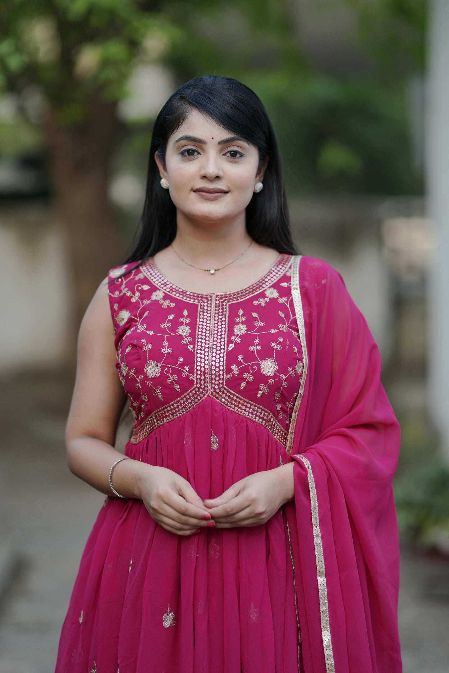 Aliya Cut Style Embroidered Georgette Gown with Dupatta