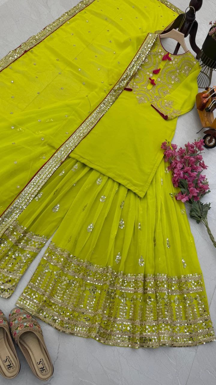 Designer Palazzo Suit for Women – Sequin Embroidered Fox Georgette | Festive Collection
