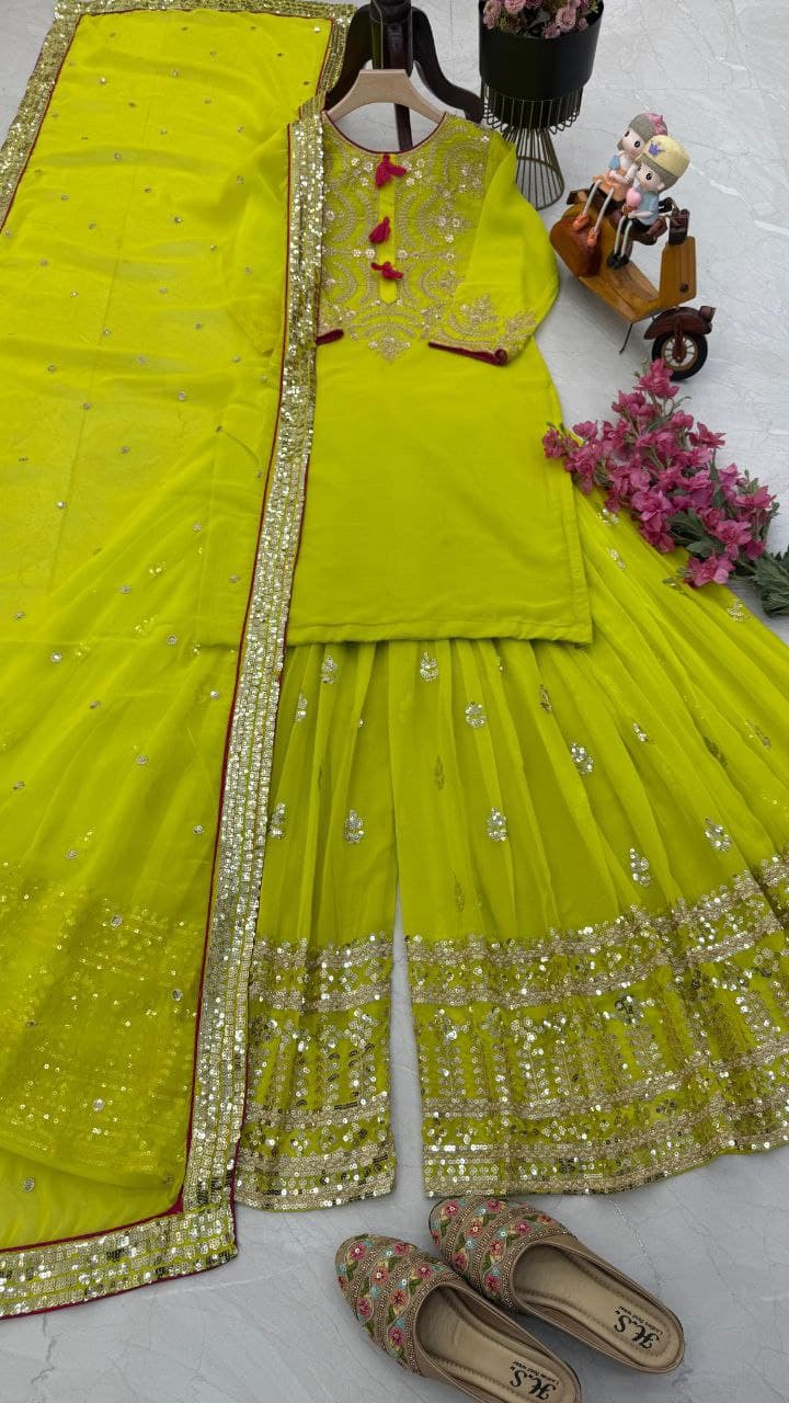 Designer Palazzo Suit for Women – Sequin Embroidered Fox Georgette | Festive Collection