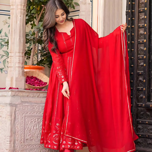 Ready to Wear Embroidered Anarkali Dress with Pants & Dupatta