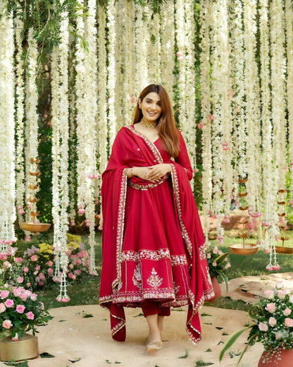 Premium Readymade Anarkali Suit with Dupatta – Roman Silk Festive Set