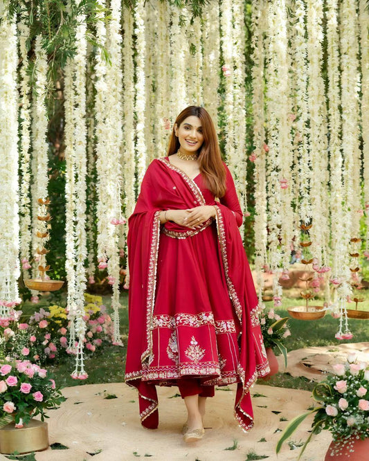 Premium Readymade Anarkali Suit with Dupatta – Roman Silk Festive Set