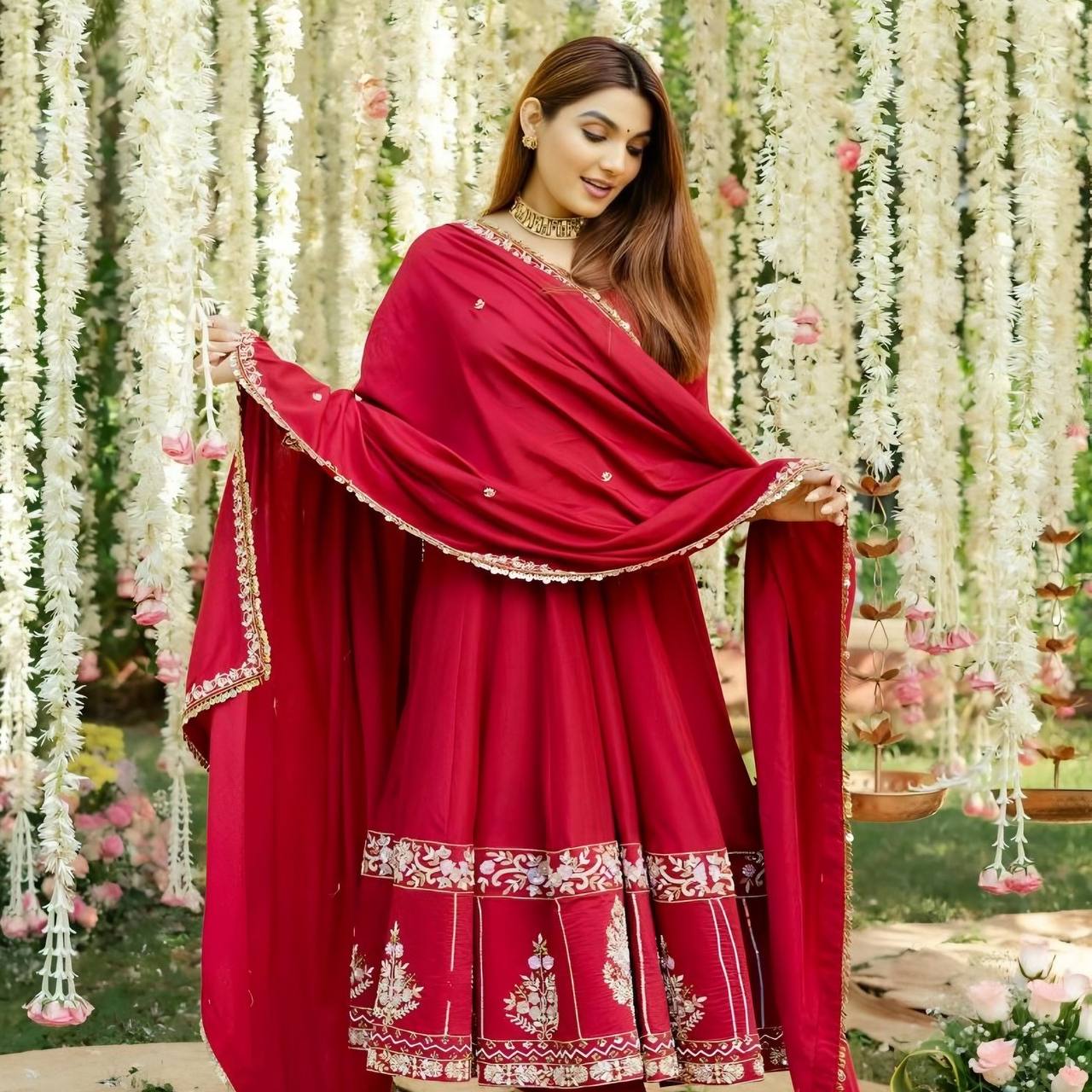 Premium Readymade Anarkali Suit with Dupatta – Roman Silk Festive Set
