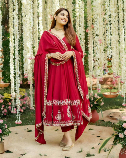 Premium Readymade Anarkali Suit with Dupatta – Roman Silk Festive Set