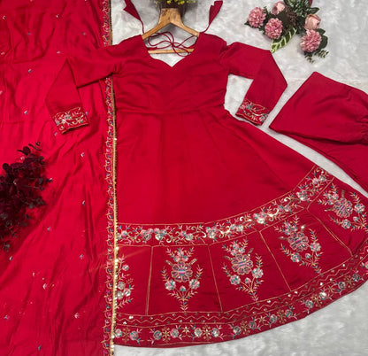Premium Readymade Anarkali Suit with Dupatta – Roman Silk Festive Set