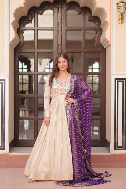 Elegant Party Wear Gown with Bandhani Dupatta – Cosmos Jacquard Embroidery