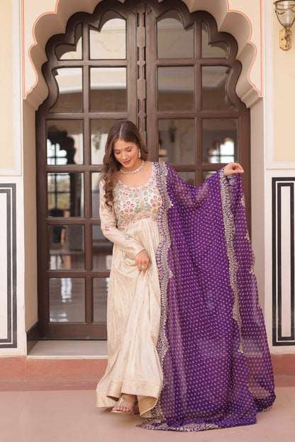 Elegant Party Wear Gown with Bandhani Dupatta – Cosmos Jacquard Embroidery