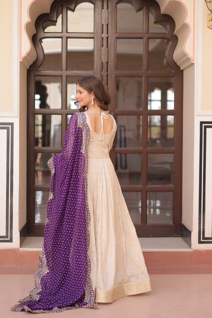 Elegant Party Wear Gown with Bandhani Dupatta – Cosmos Jacquard Embroidery