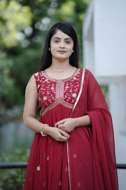 Aliya Cut Style Embroidered Georgette Gown with Dupatta