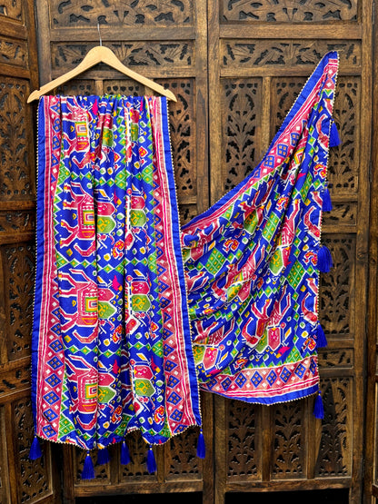 Printed Dola Silk Dupatta with Foil Work &amp; Tassels | Rivya Collection