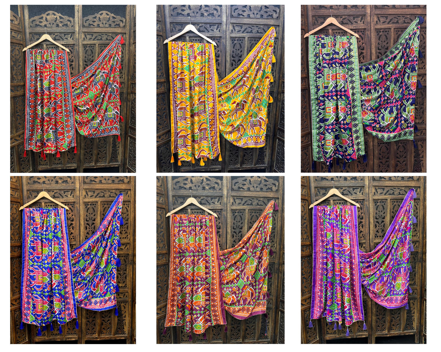 Printed Dola Silk Dupatta with Foil Work &amp; Tassels | Rivya Collection