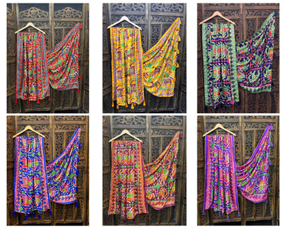 Printed Dola Silk Dupatta with Foil Work &amp; Tassels | Rivya Collection