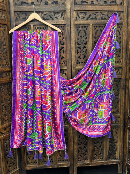 Printed Dola Silk Dupatta with Foil Work &amp; Tassels | Rivya Collection