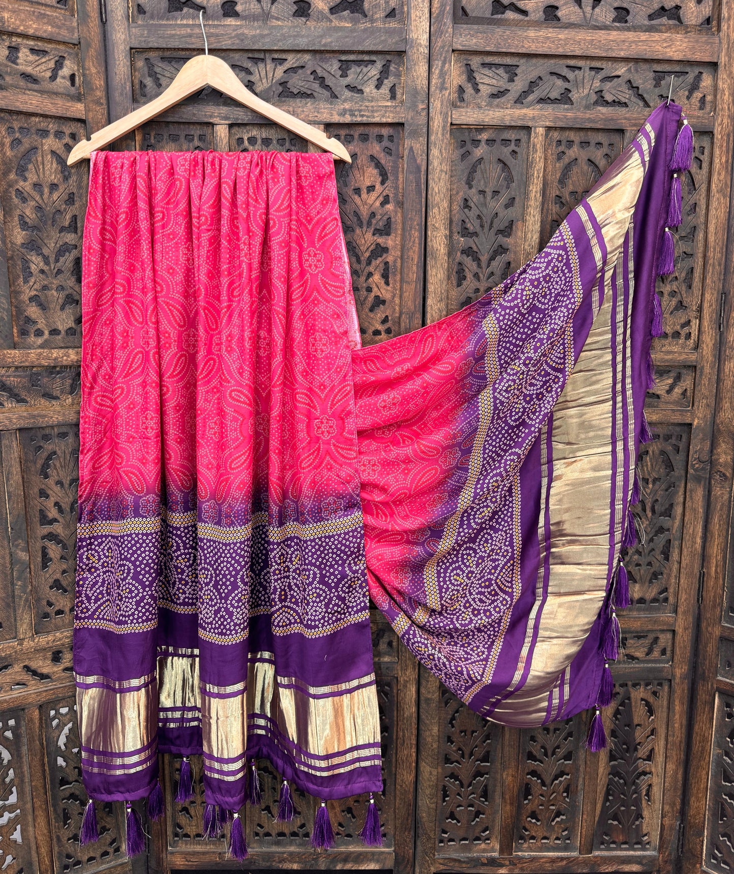 Lightweight Gaji Silk Dupatta with Tassels – Festive Wear